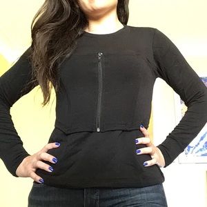 LnA black zipper corset long sleeve top